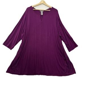 Catherines Tunic Womens 3X Purple Lace Pintuck Stretch Knit Comfy Office Party